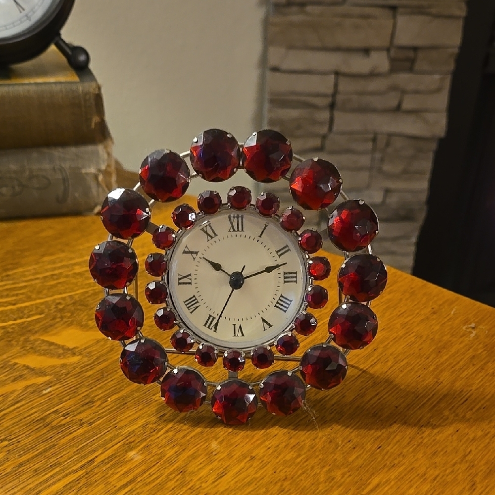 Red Gemstone Accent Decor Clock